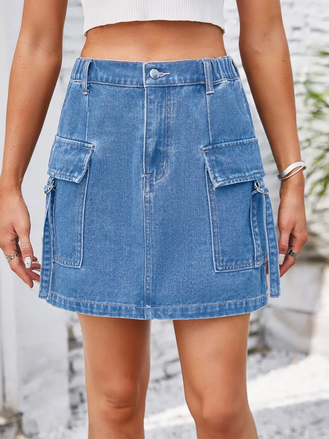 Pocketed Buttoned Denim Skirt - GlossiChic Collection Medium / S GlossiChic Collection Dresses