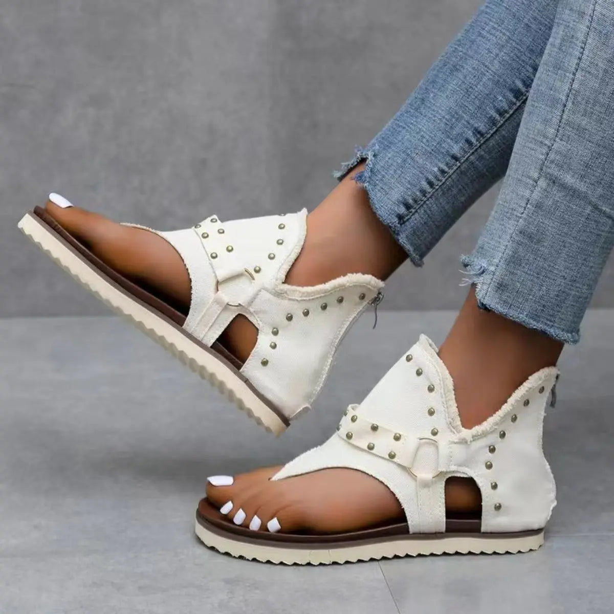 Studded Raw Hem Flat Sandals - GlossiChic Collection Medium / 36(US5) GlossiChic Collection Shoes & Accessories