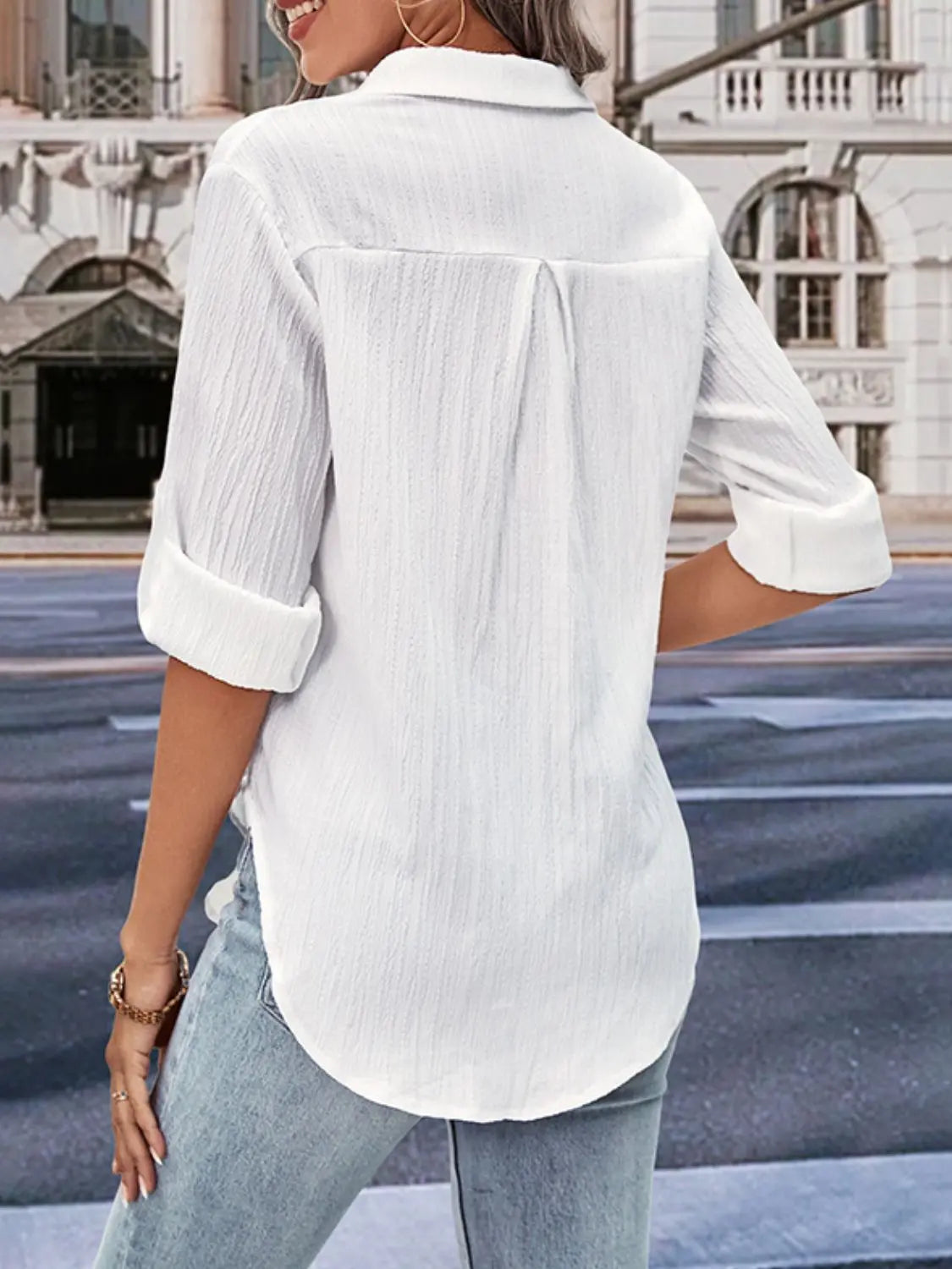 Collared Neck Half Sleeve Twisted Shirt - GlossiChic Collection White / S GlossiChic Collection Shirts & Tops