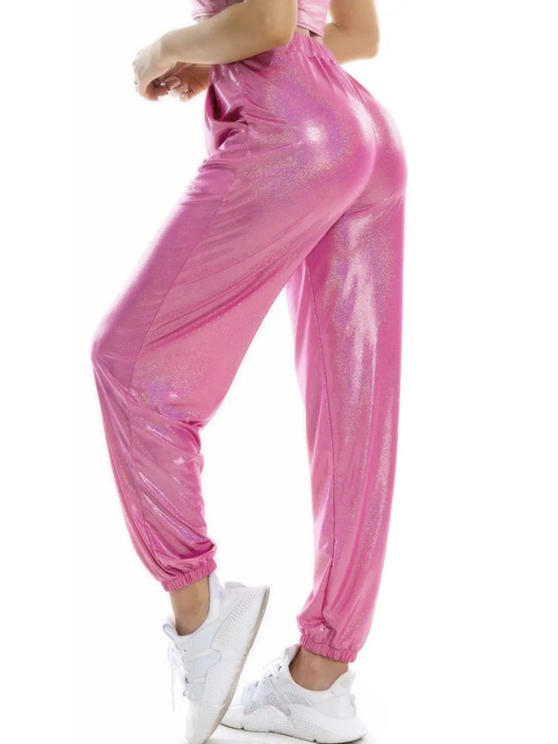 Glitter Elastic Waist Pants with Pockets - GlossiChic Collection Dark Gray / S GlossiChic Collection Jeans, Pants, & Shorts