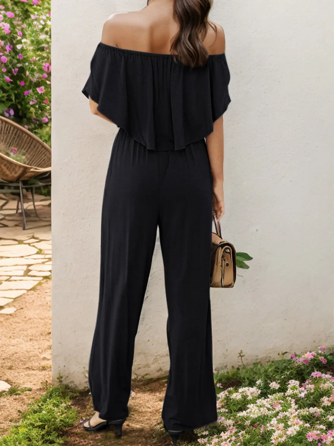 Off-Shoulder Wide Leg Jumpsuit - GlossiChic Collection Charcoal / S GlossiChic Collection Jumpers & Rompers