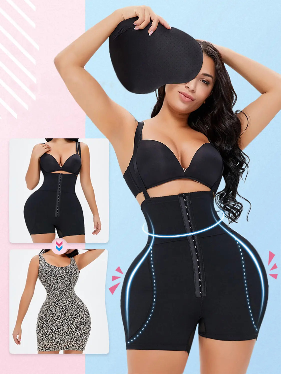 Full Size Hook-and-Eye Under-Bust Shaping Bodysuit - GlossiChic Collection Black / S GlossiChic Collection Bodysuits
