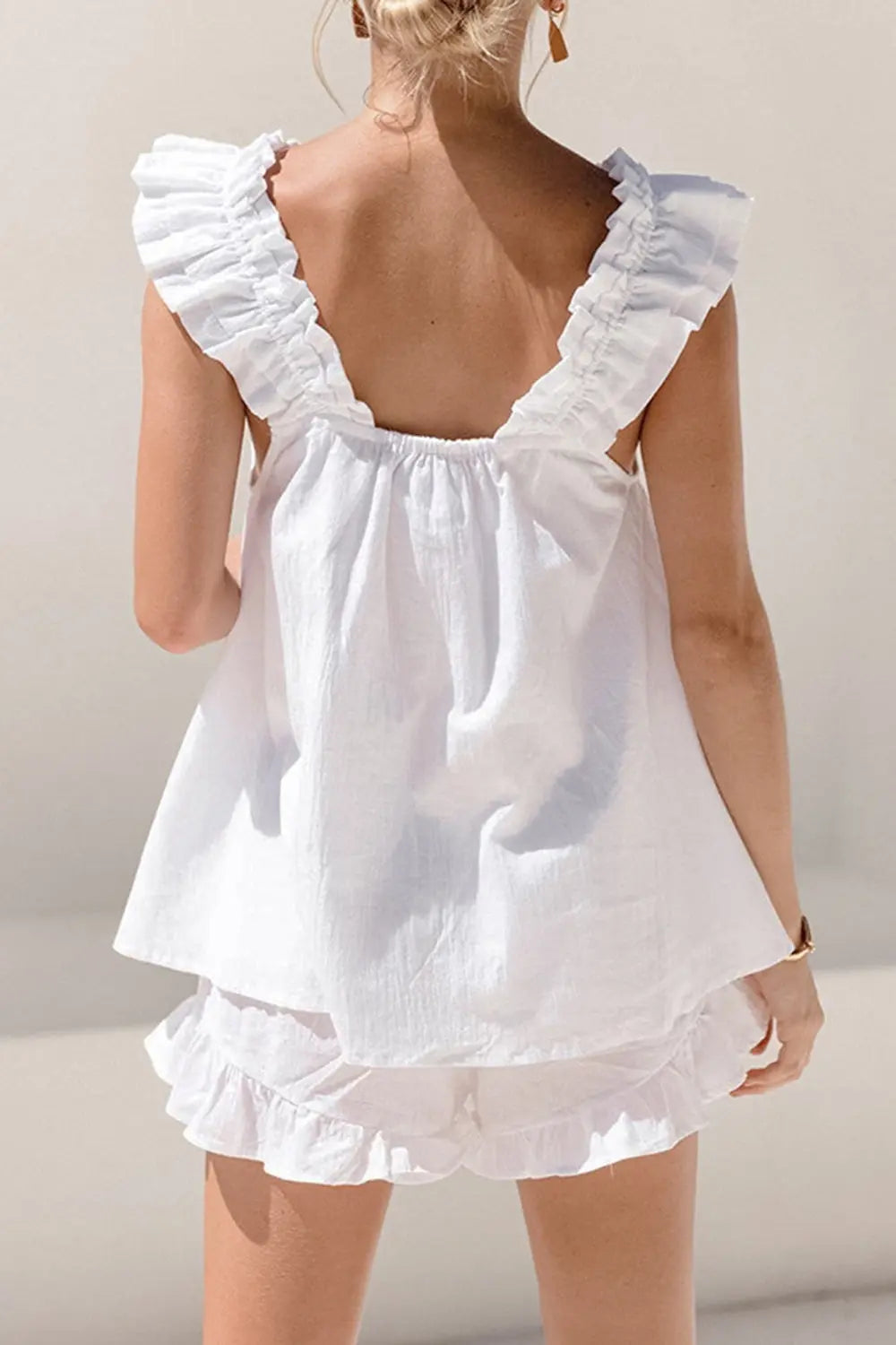 Ruffled Square Neck Top and Shorts Set - GlossiChic Collection White / S GlossiChic Collection Outfit Sets