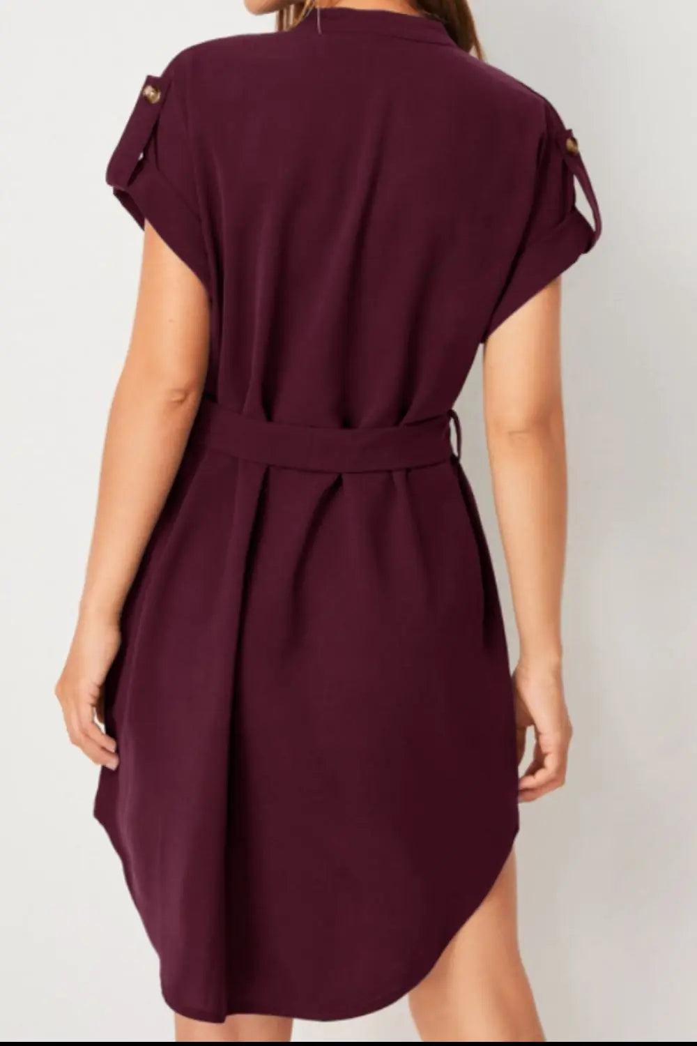 Tied Notched Short Sleeve Dress - GlossiChic Collection Green / S GlossiChic Collection Dresses