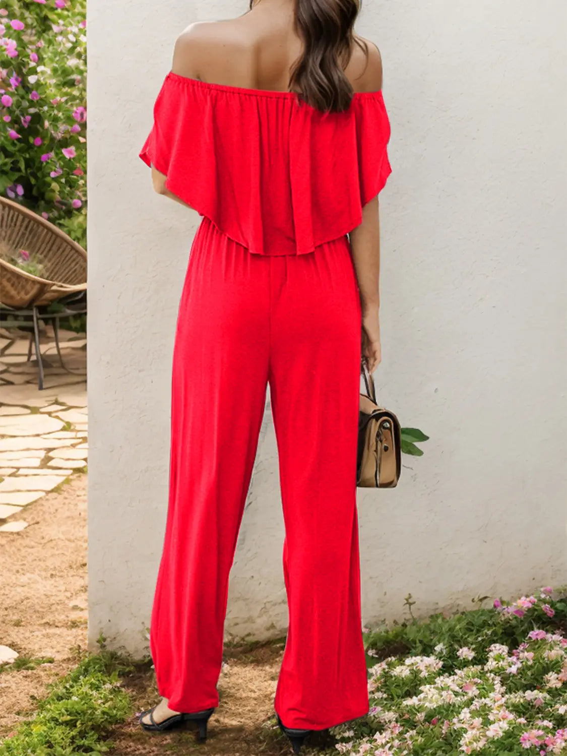 Off-Shoulder Wide Leg Jumpsuit - GlossiChic Collection Charcoal / S GlossiChic Collection Jumpers & Rompers