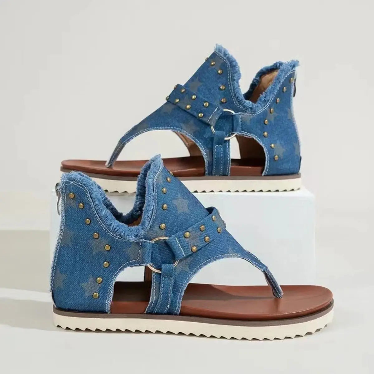 Studded Raw Hem Flat Sandals - GlossiChic Collection Medium / 36(US5) GlossiChic Collection Shoes & Accessories