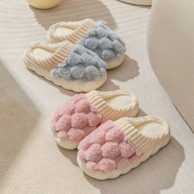 Household Indoor Warm Non-Slip Plush Slippers - GlossiChic Collection Hexagon Side Seam Gray / 40or41 GlossiChic Collection Shoes & Accessories