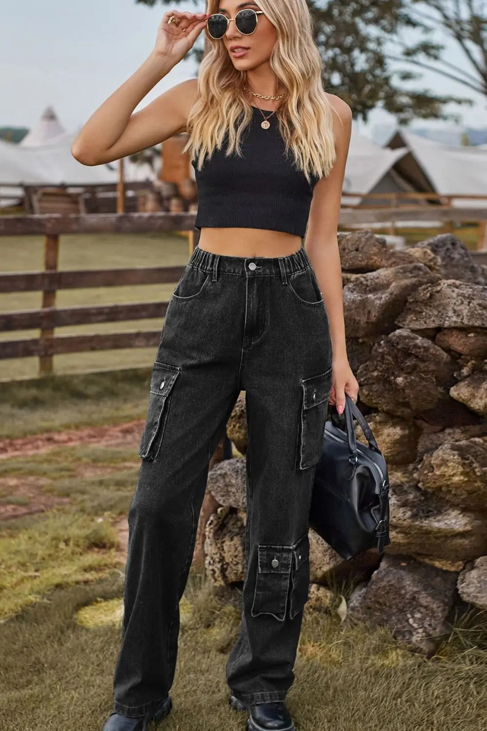 Loose Fit Long Jeans with Pockets - GlossiChic Collection Medium / S GlossiChic Collection Jeans, Pants, & Shorts