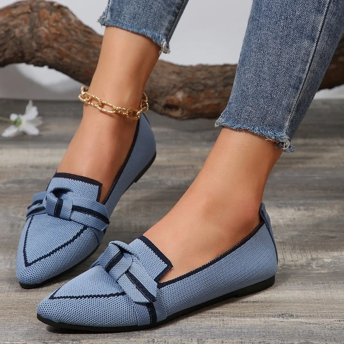 Bow Contrast Trim Point Toe Shoes - GlossiChic Collection Dusty Blue / 36(US5) GlossiChic Collection Shoes & Accessories