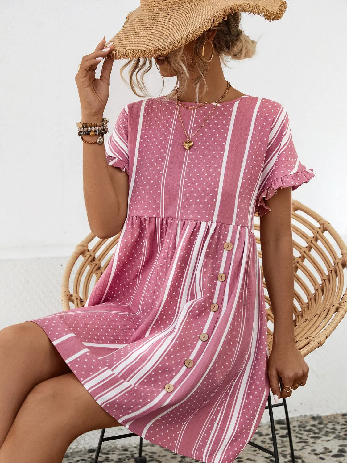 Striped Polka Dot Frill Short Sleeve Mini Dress - GlossiChic Collection Black / S GlossiChic Collection Dresses