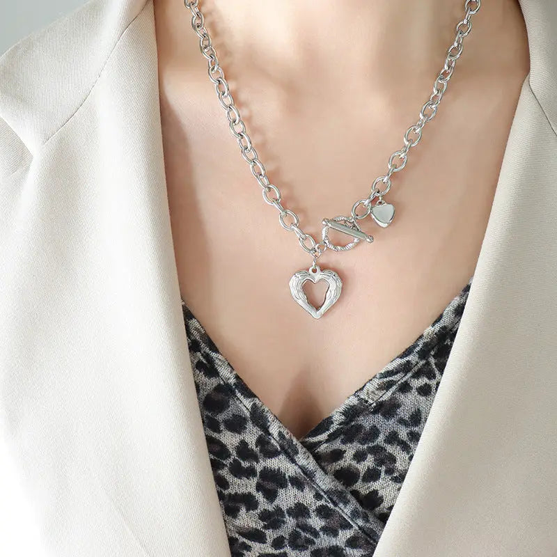 Titanium Steel Heart Pendant Necklace - GlossiChic Collection Silver / One Size GlossiChic Collection jewelry