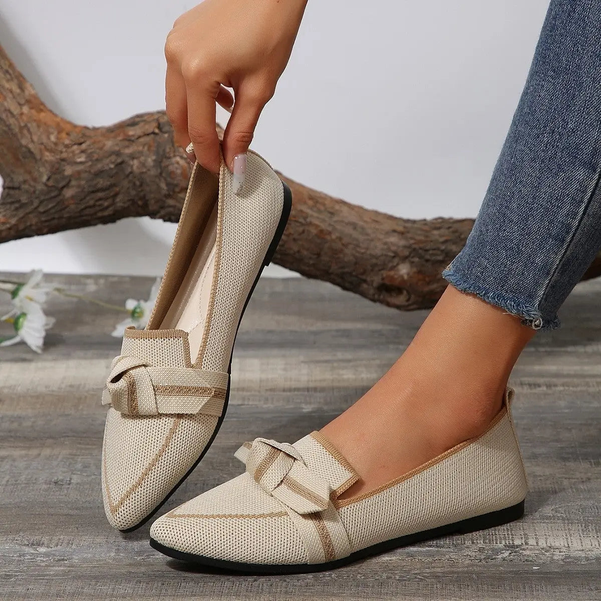 Bow Contrast Trim Point Toe Shoes - GlossiChic Collection Dusty Blue / 36(US5) GlossiChic Collection Shoes & Accessories