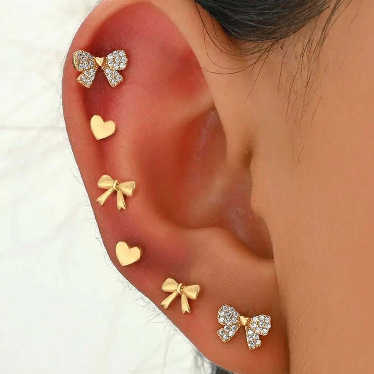 6 Piece Bow Heart Stud Earrings Set - GlossiChic Collectionjewelry