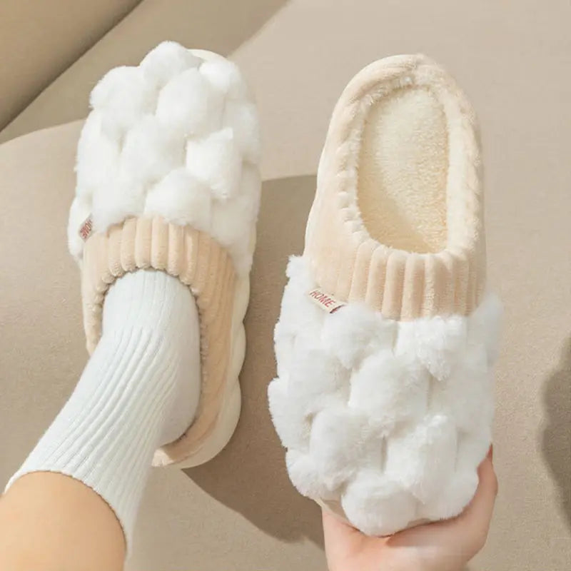 Household Indoor Warm Non-Slip Plush Slippers - GlossiChic Collection Hexagon Side Seam Gray / 40or41 GlossiChic Collection Shoes & Accessories