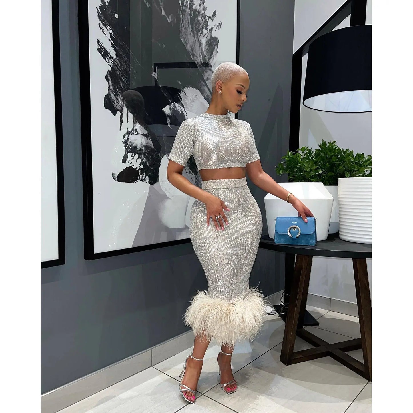 Sexy Sequins Feather Skirt - GlossiChic Collection White / S GlossiChic Collection Dresses