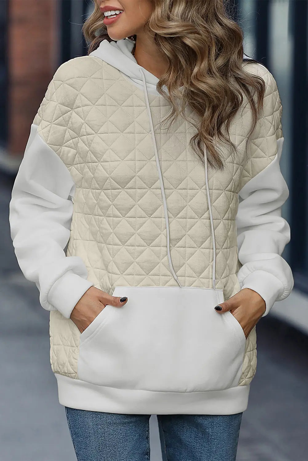 Drawstring Long Sleeve Hoodie with Pocket - GlossiChic Collection Khaki / L GlossiChic Collection apparel