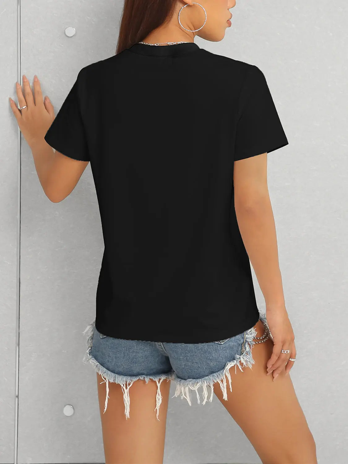 Graphic Round Neck Short Sleeve T-Shirt - GlossiChic Collection Black / S GlossiChic Collection Shirts & Tops