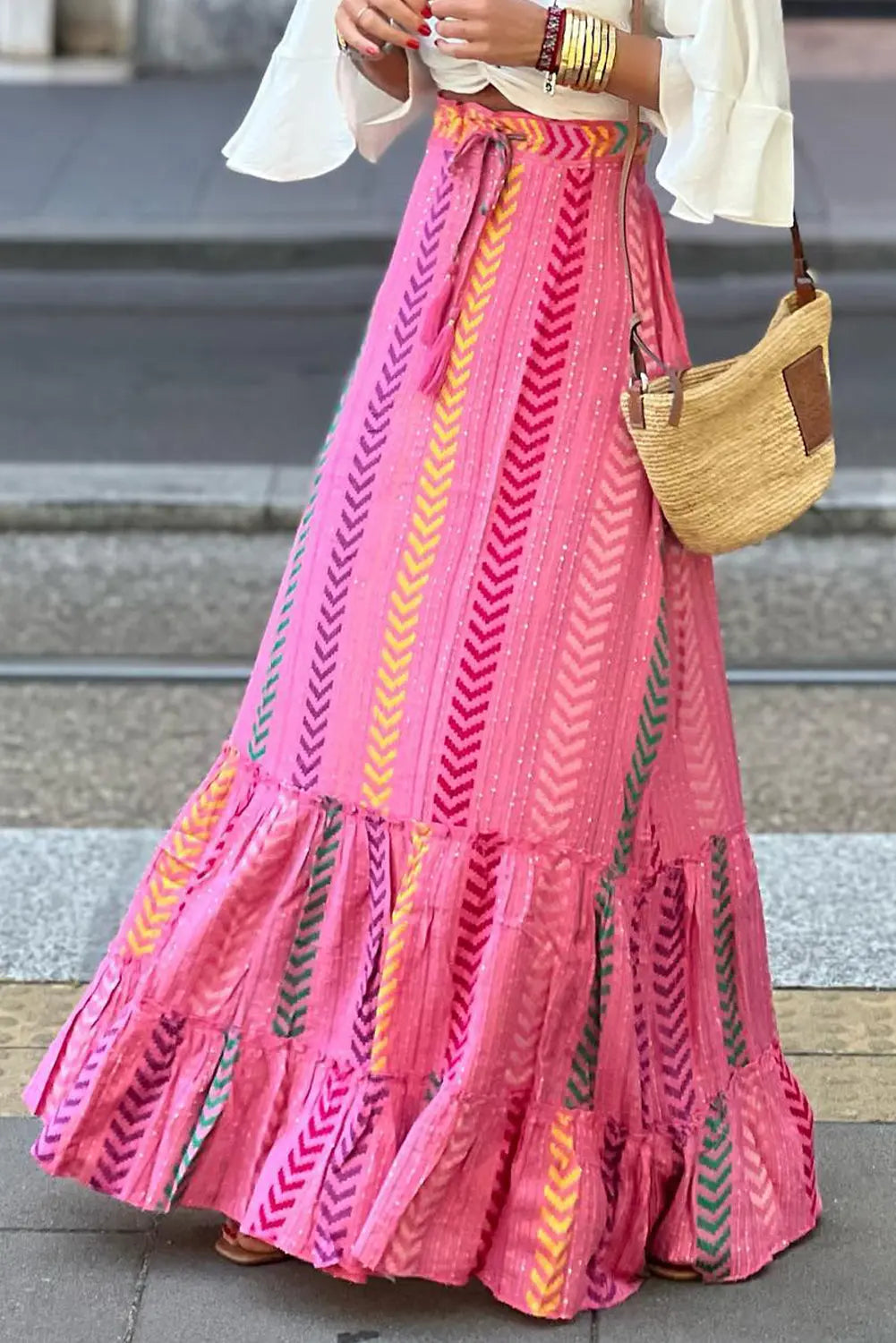 Drawstring Geometric High Waist Skirt - GlossiChic Collection Carnation Pink / S GlossiChic Collection Dresses