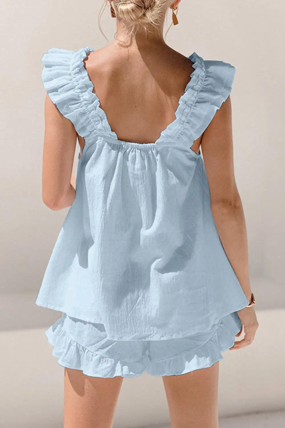 Ruffled Square Neck Top and Shorts Set - GlossiChic Collection White / S GlossiChic Collection Outfit Sets