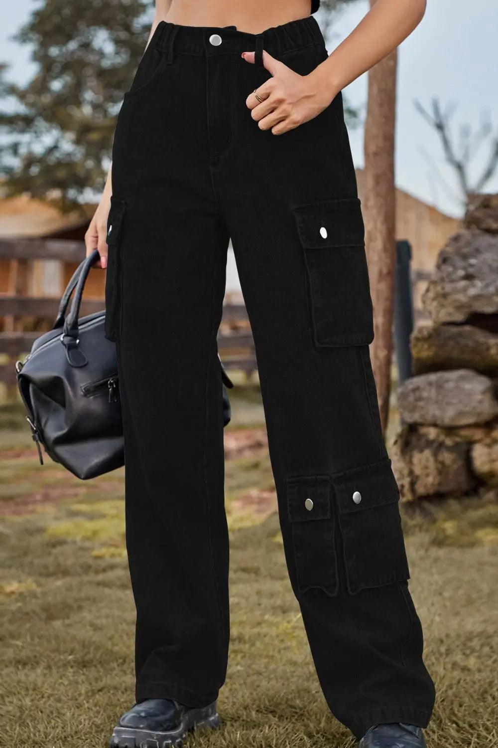 Loose Fit Long Jeans with Pockets - GlossiChic Collection Black / S GlossiChic Collection Jeans, Pants, & Shorts