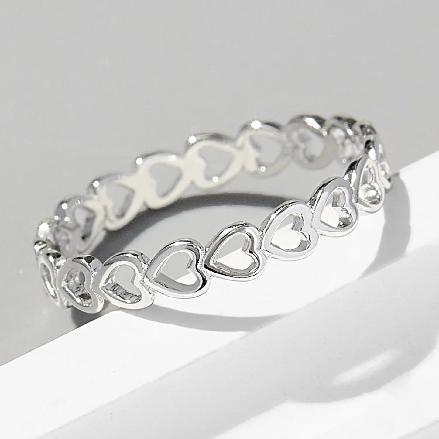 925 Sterling Silver Heart Link Ring - GlossiChic Collectionjewelry