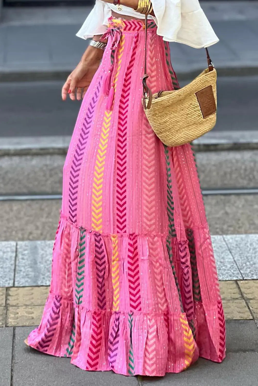 Drawstring Geometric High Waist Skirt - GlossiChic Collection Carnation Pink / S GlossiChic Collection Dresses