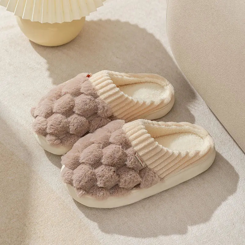 Household Indoor Warm Non-Slip Plush Slippers - GlossiChic Collection Hexagonal Side Seam Coffee / 40or41 GlossiChic Collection Shoes & Accessories