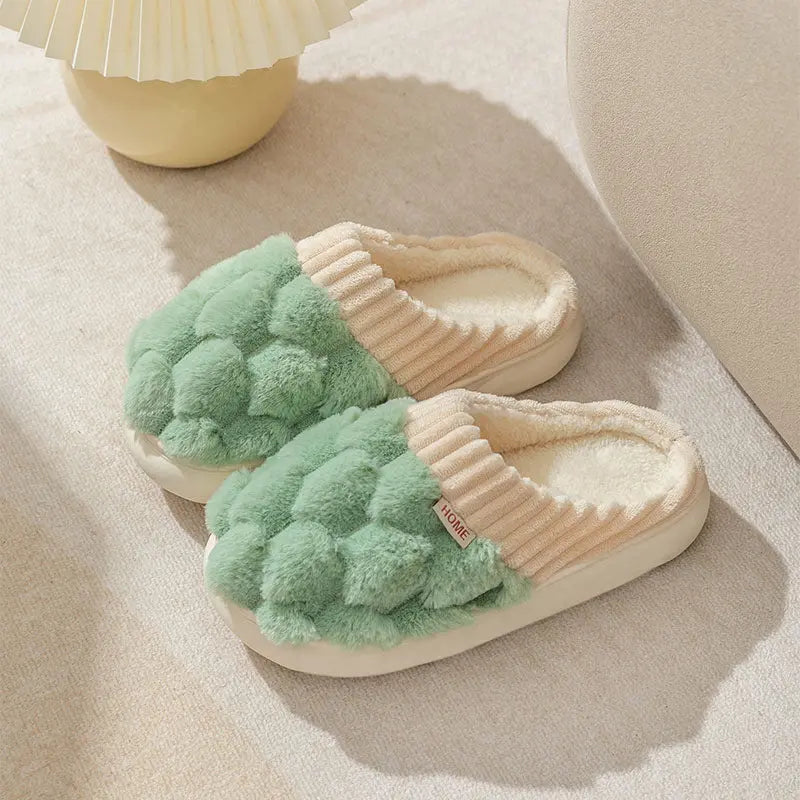 Household Indoor Warm Non-Slip Plush Slippers - GlossiChic Collection Hexagonal Side Seam Green / 36or37 GlossiChic Collection Shoes & Accessories