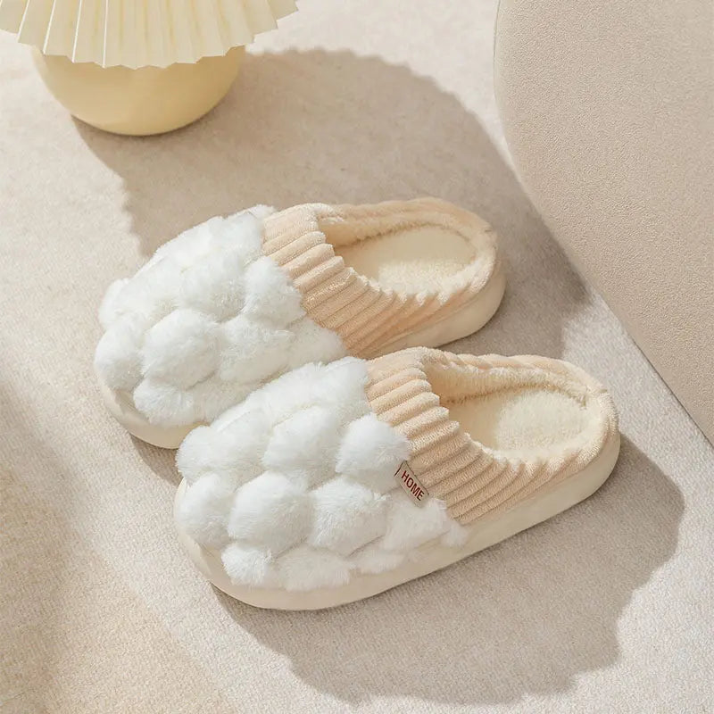 Household Indoor Warm Non-Slip Plush Slippers - GlossiChic Collection Hexagonal Side Seam White / 36or37 GlossiChic Collection Shoes & Accessories