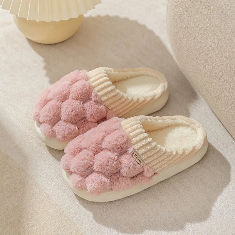 Household Indoor Warm Non-Slip Plush Slippers - GlossiChic Collection Hexagon Side Seam Pink / 36or37 GlossiChic Collection Shoes & Accessories