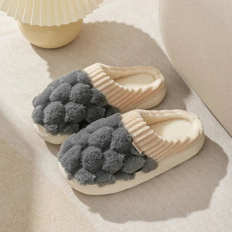 Household Indoor Warm Non-Slip Plush Slippers - GlossiChic Collection Hexagon Side Seam Gray / 40or41 GlossiChic Collection Shoes & Accessories