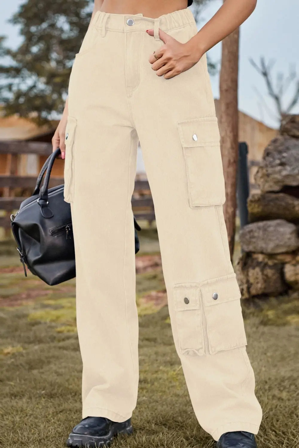 Loose Fit Long Jeans with Pockets - GlossiChic Collection Sand / S GlossiChic Collection Jeans, Pants, & Shorts