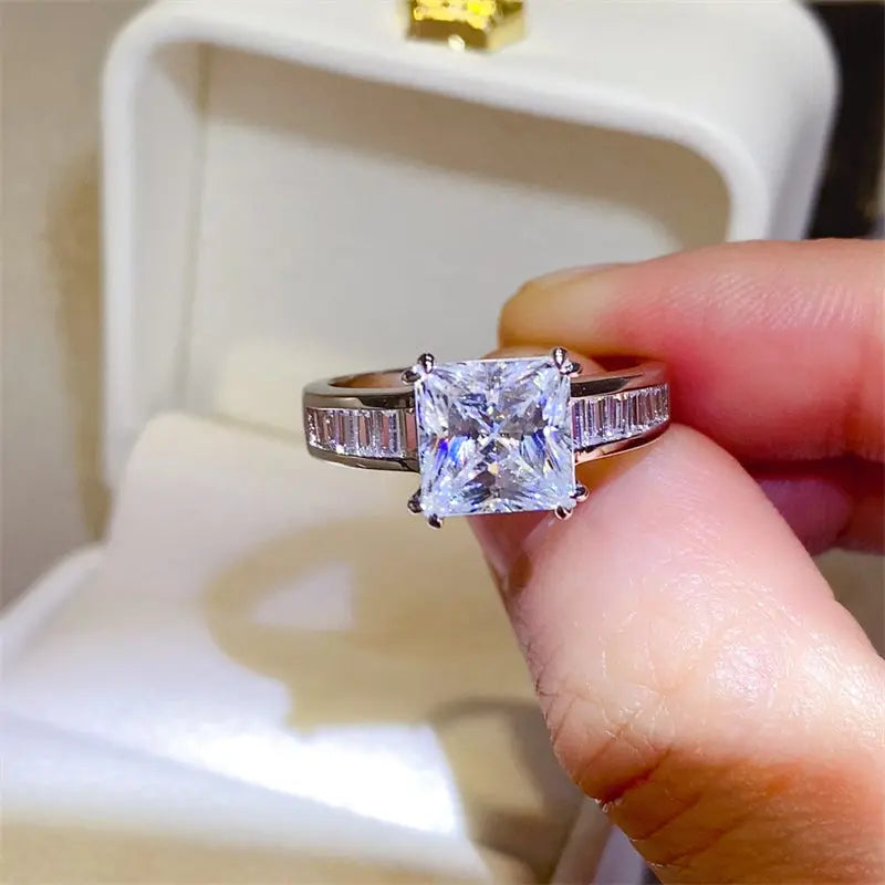 3 Carat Moissanite 925 Sterling Silver Square Shape Ring - GlossiChic Collection Silver / 5 GlossiChic Collection jewelry