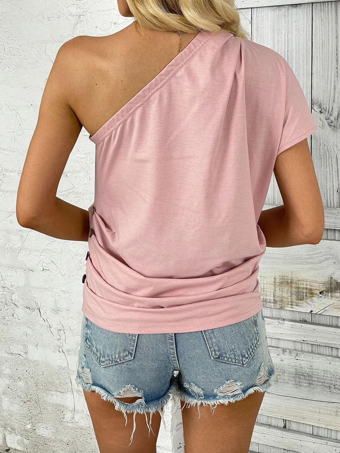 One Shoulder Short Sleeve T-Shirt - GlossiChic Collection Blush Pink / S GlossiChic Collection Shirts & Tops