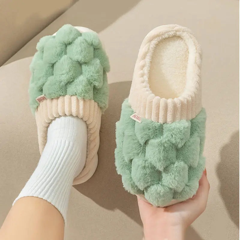 Household Indoor Warm Non-Slip Plush Slippers - GlossiChic Collection Hexagon Side Seam Gray / 40or41 GlossiChic Collection Shoes & Accessories