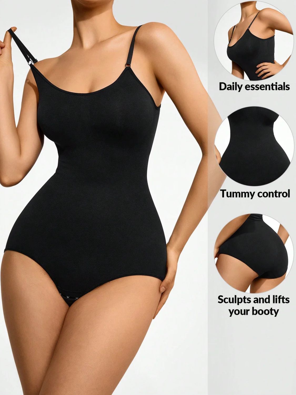 Basic Bae Full Size Scoop Neck Butt Lifting Bodysuit - GlossiChic CollectionBodysuits