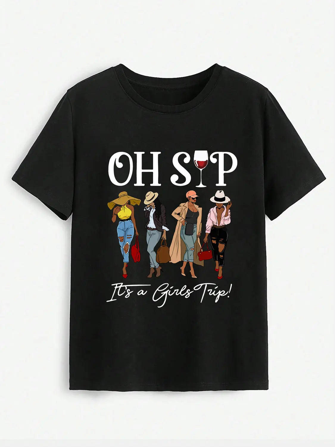 Graphic Round Neck Short Sleeve T-Shirt - GlossiChic Collection Black / S GlossiChic Collection Shirts & Tops