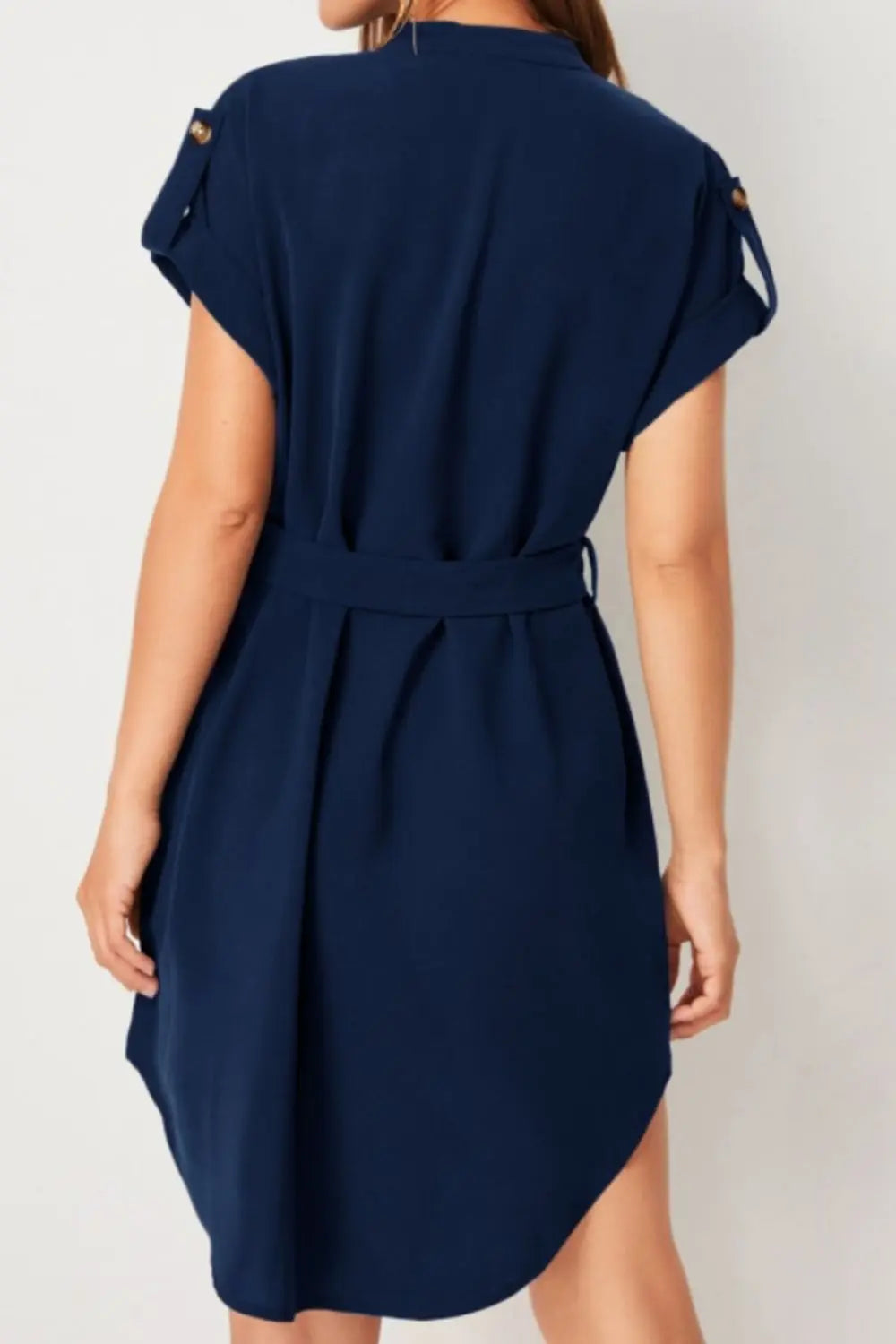 Tied Notched Short Sleeve Dress - GlossiChic Collection Green / S GlossiChic Collection Dresses