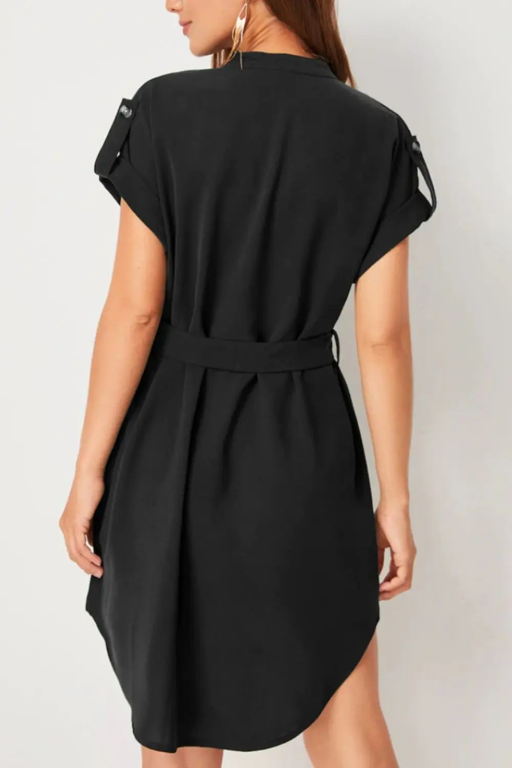 Tied Notched Short Sleeve Dress - GlossiChic Collection Green / S GlossiChic Collection Dresses