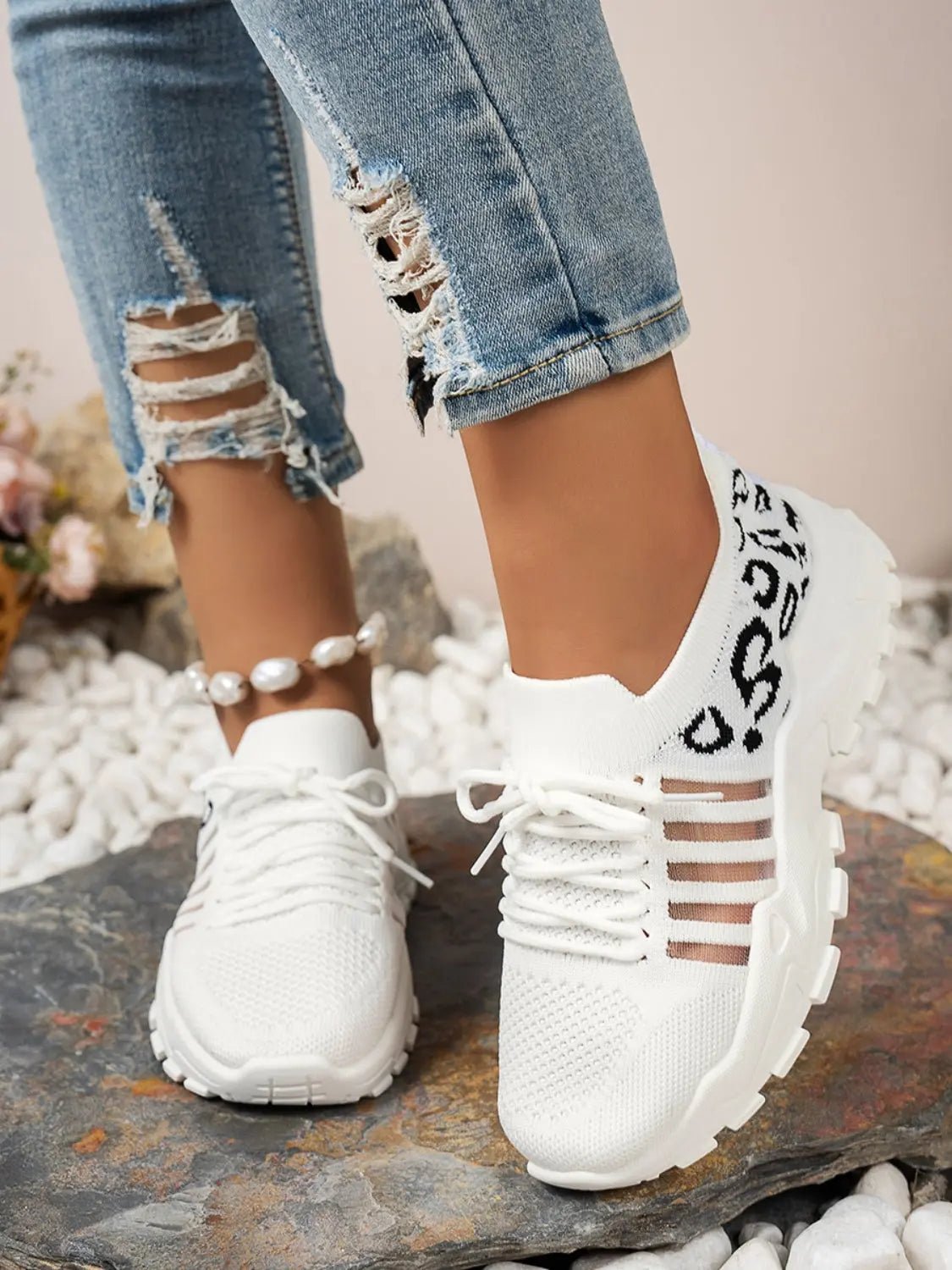 Cutout Leopard Lace Up Mesh Athletic - GlossiChic CollectionShoes