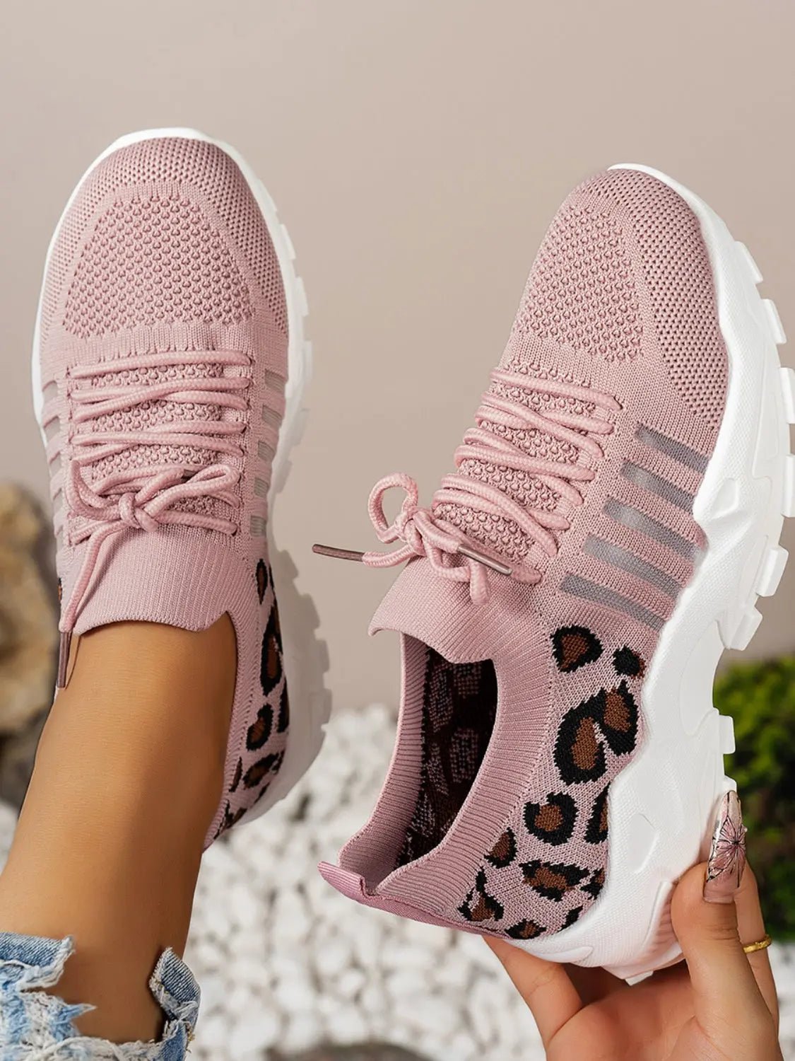 Cutout Leopard Lace Up Mesh Athletic - GlossiChic CollectionShoes