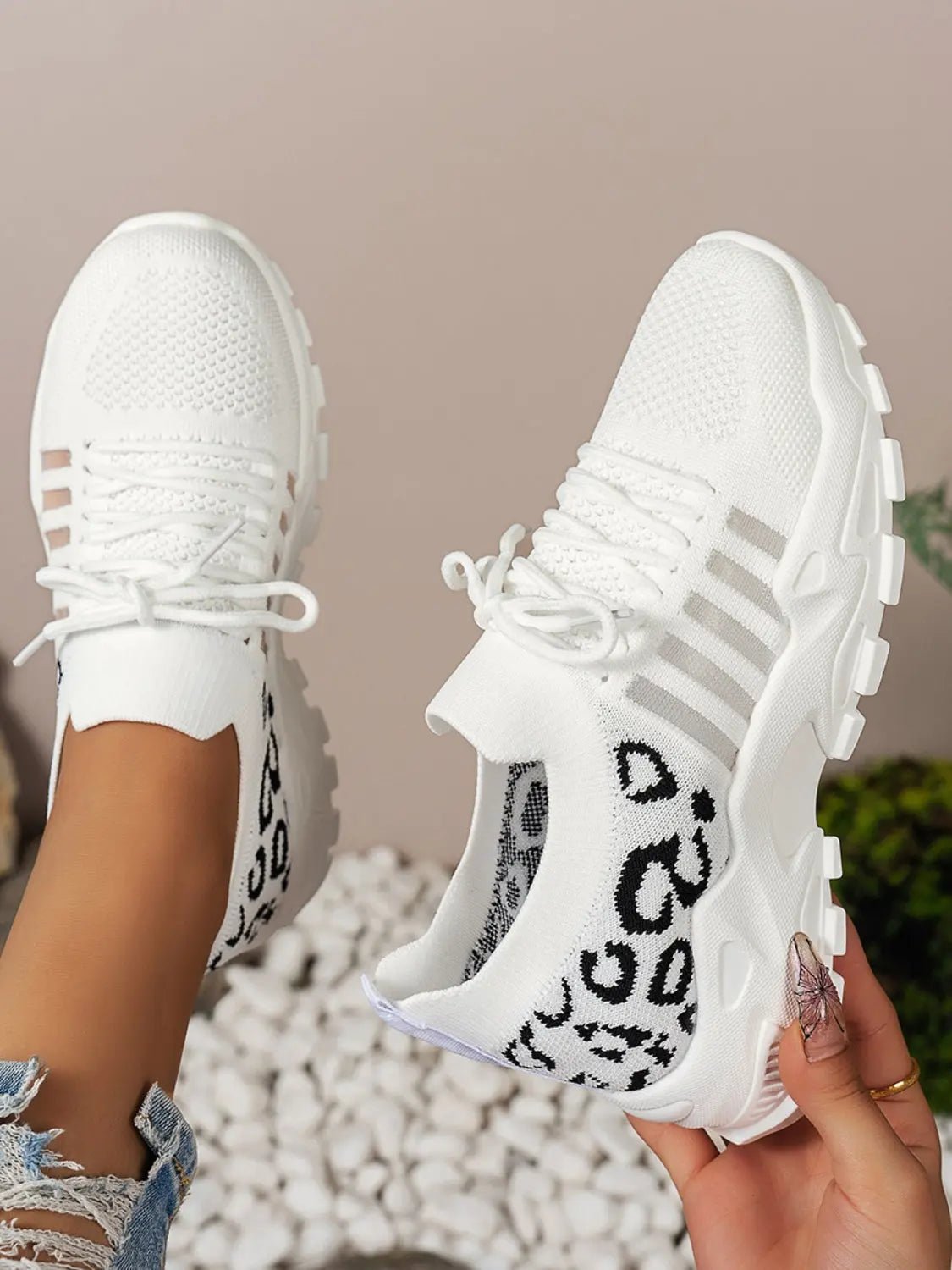 Cutout Leopard Lace Up Mesh Athletic - GlossiChic CollectionShoes