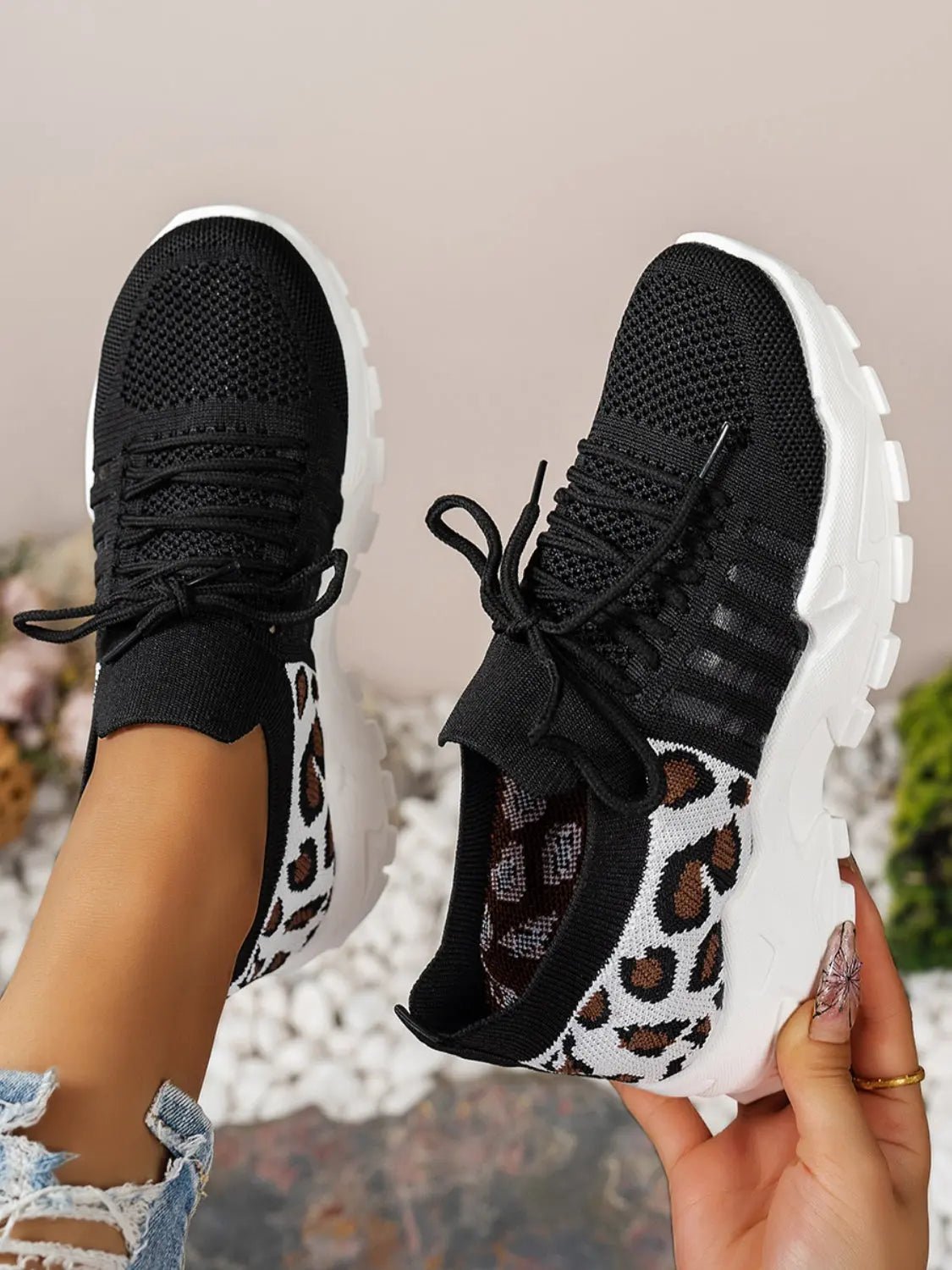 Cutout Leopard Lace Up Mesh Athletic - GlossiChic CollectionShoes