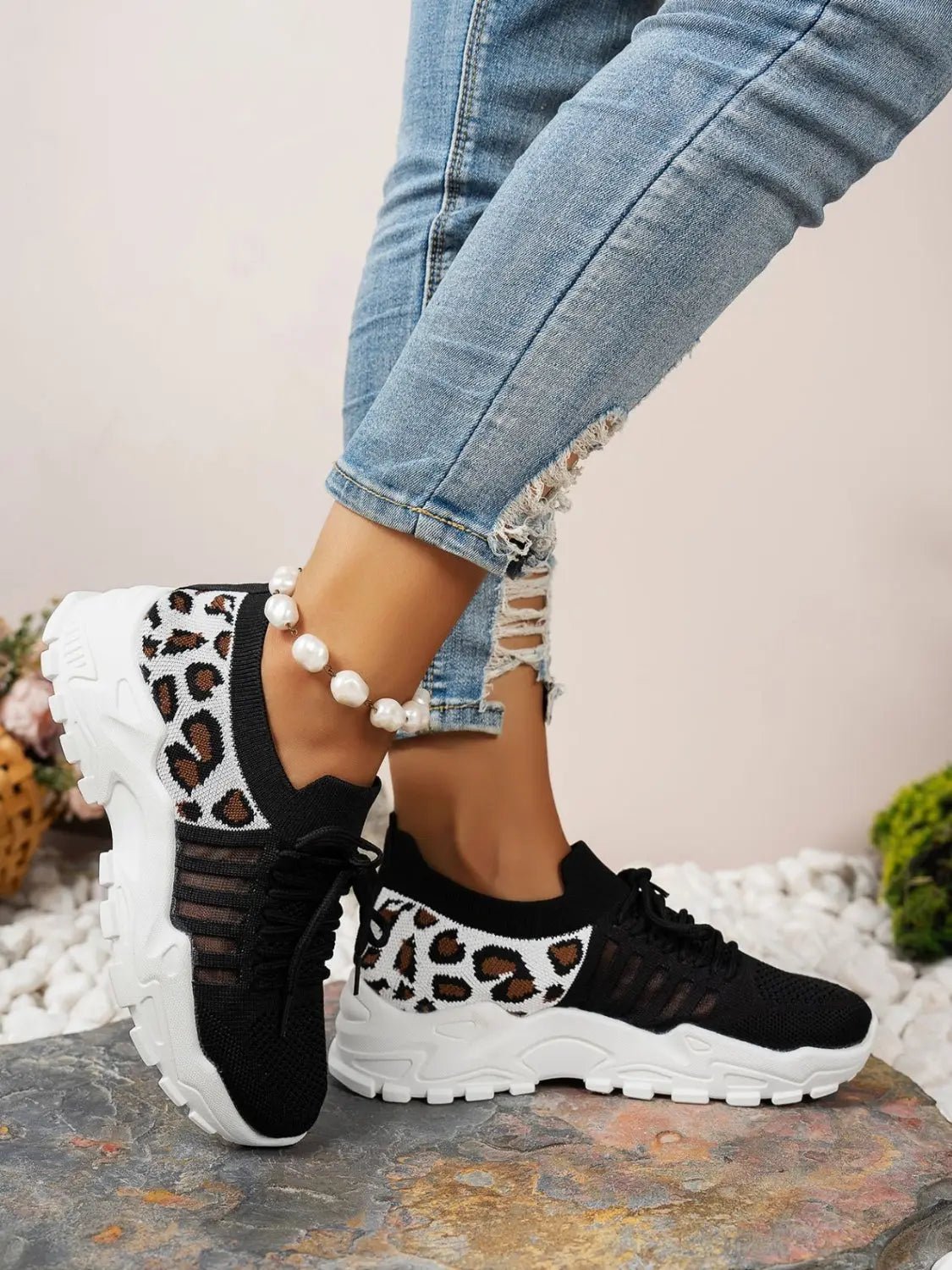 Cutout Leopard Lace Up Mesh Athletic - GlossiChic CollectionShoes