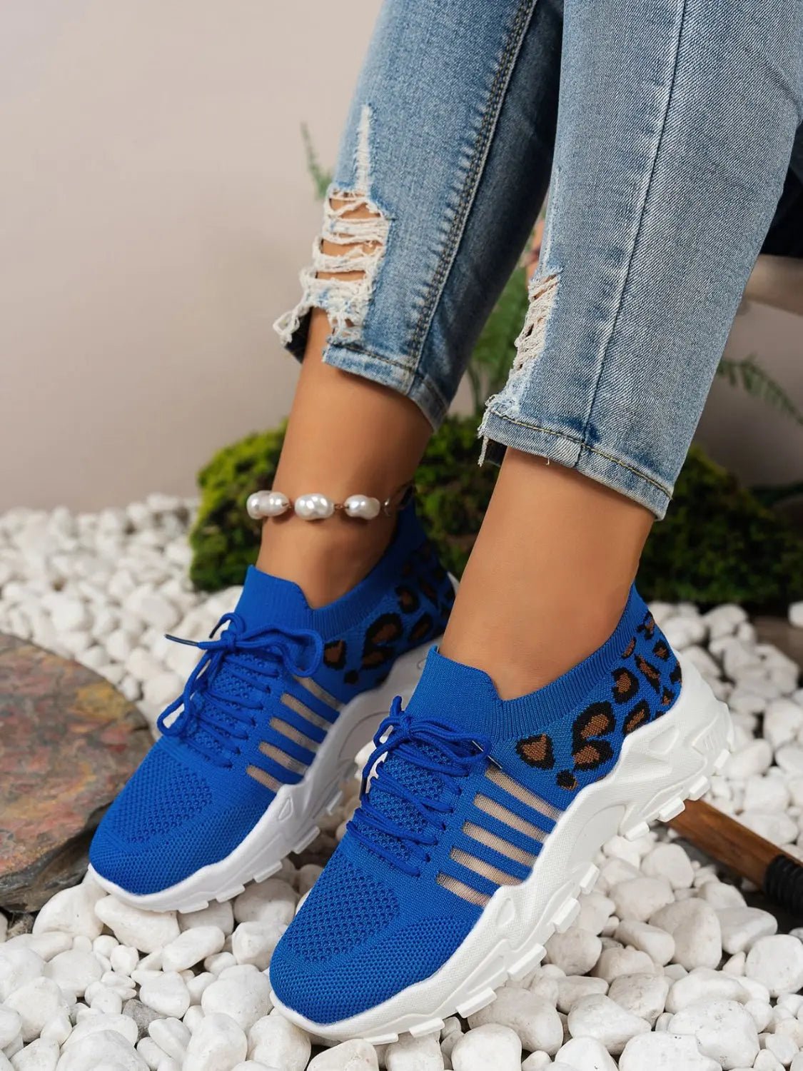 Cutout Leopard Lace Up Mesh Athletic - GlossiChic CollectionShoes