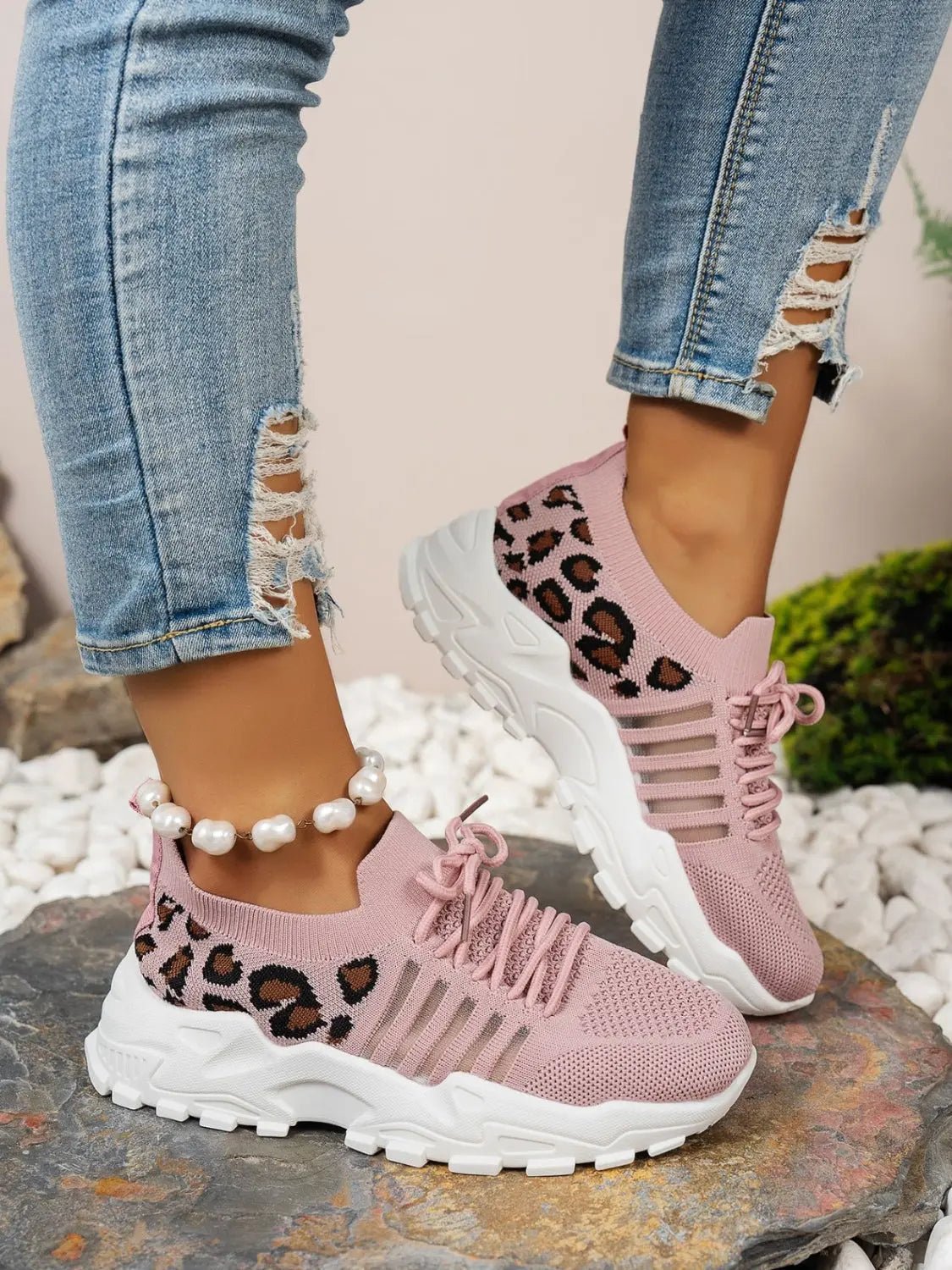 Cutout Leopard Lace Up Mesh Athletic - GlossiChic CollectionShoes