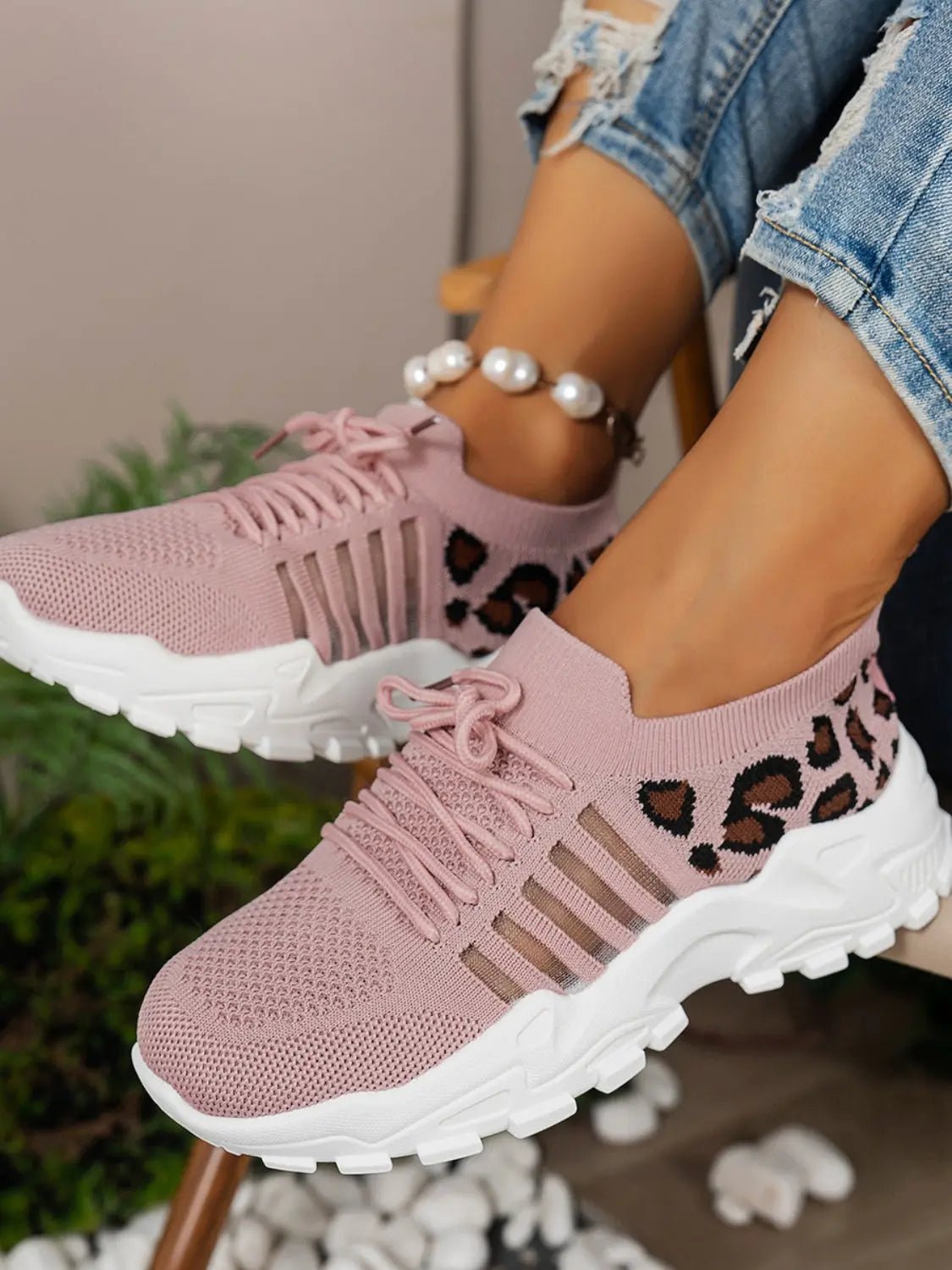 Cutout Leopard Lace Up Mesh Athletic - GlossiChic CollectionShoes