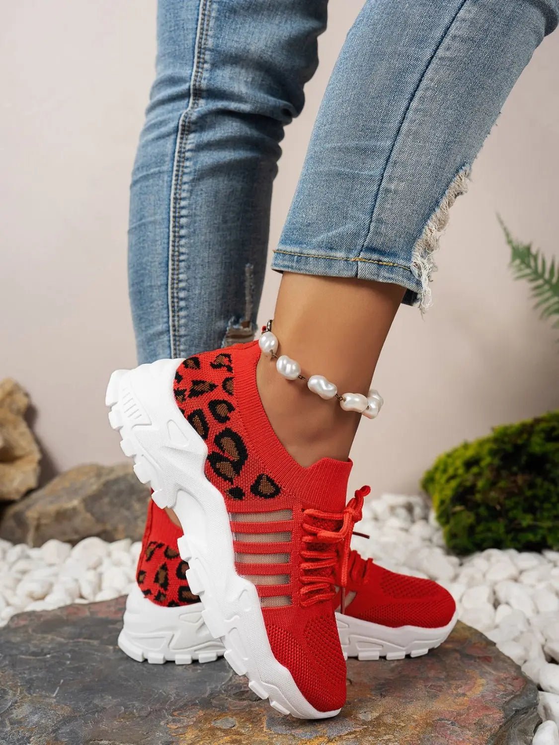 Cutout Leopard Lace Up Mesh Athletic - GlossiChic CollectionShoes