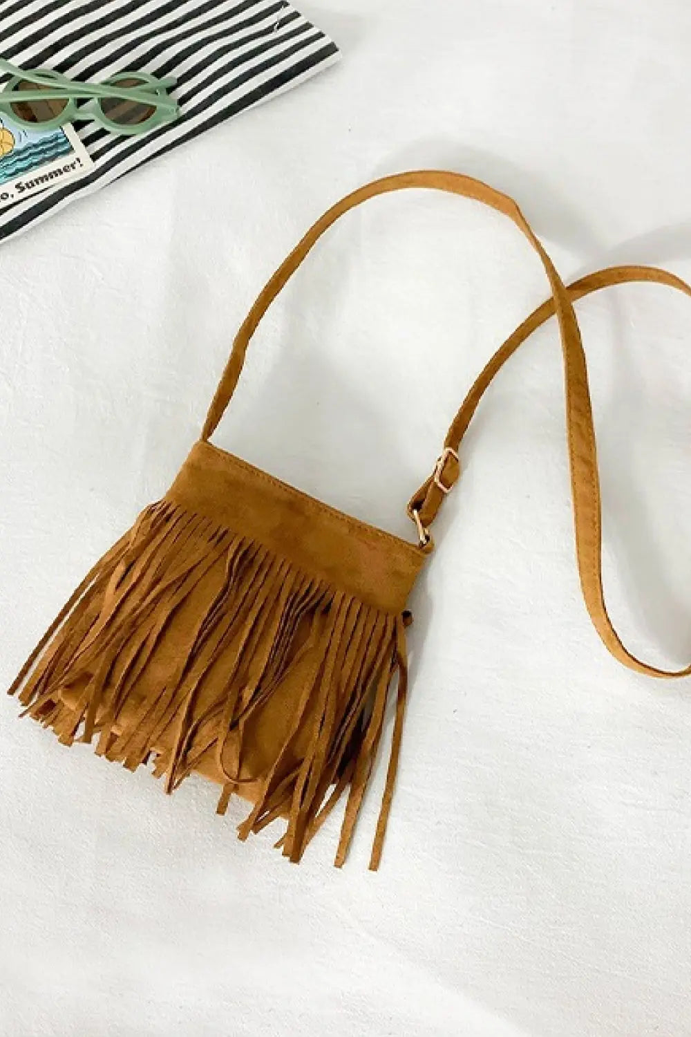 PU Leather Crossbody Bag with Fringe - GlossiChic Collection Ochre / One Size GlossiChic Collection handbags
