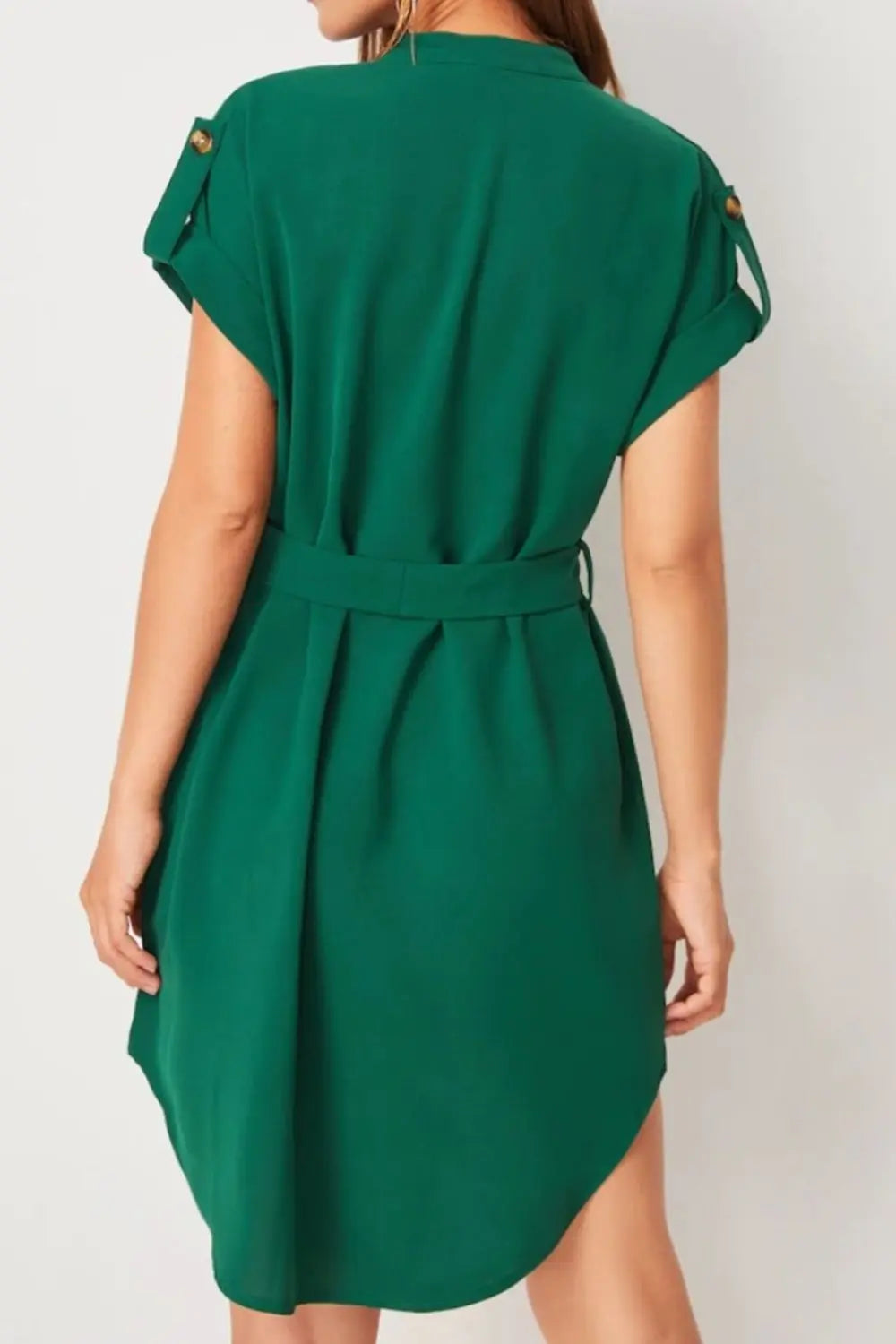Tied Notched Short Sleeve Dress - GlossiChic Collection Green / S GlossiChic Collection Dresses